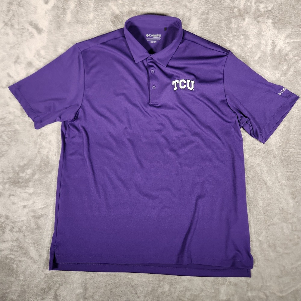 Columbia TCU Polo Men 2XL Purple Excellent Omni-Wick Drive Golf Shirt 17F87MP